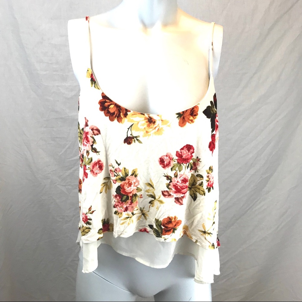 Cream Floral Crop Top with Layers